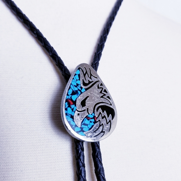 Hand Crafted USA Other - Mens Southwestern Eagle Crushed Turquoise Bolo Tie